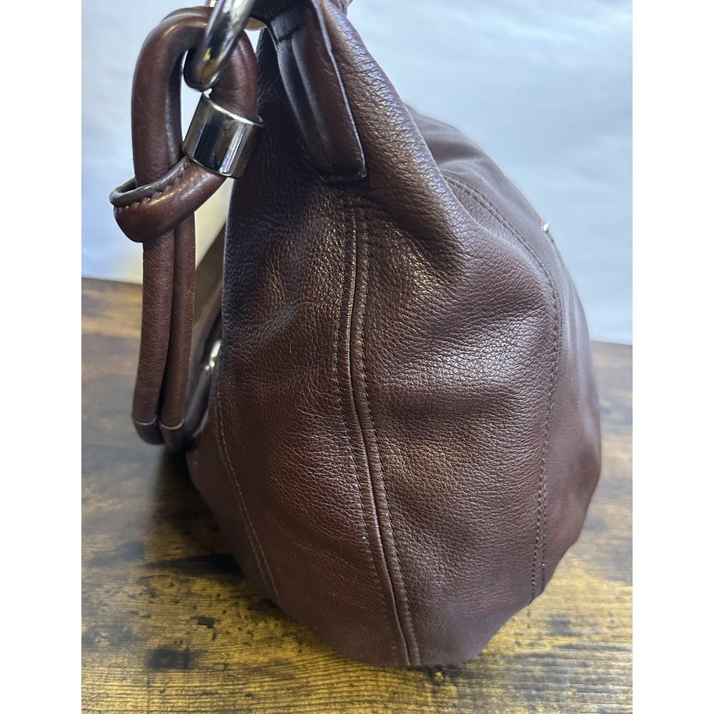 B. Makowsky Espresso Brown Pebbled Leather Hobo Bag Silver Hardware Western Boho - Picture 7 of 16
